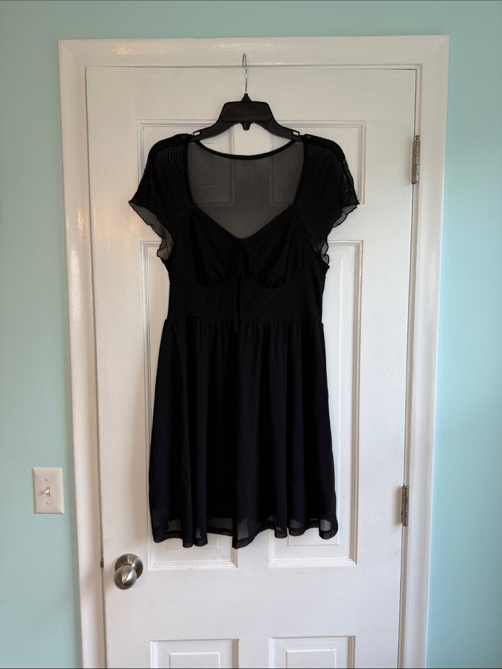 SHEIN Black Mini Dress with Sheer Cap Sleeves